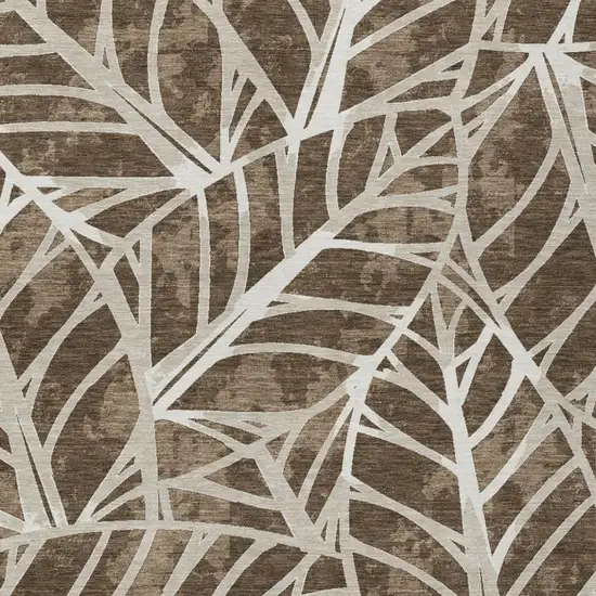 Chocolate And Brown Botanical Leaves Washable Indoor Outdoor Area Rug Photo 3