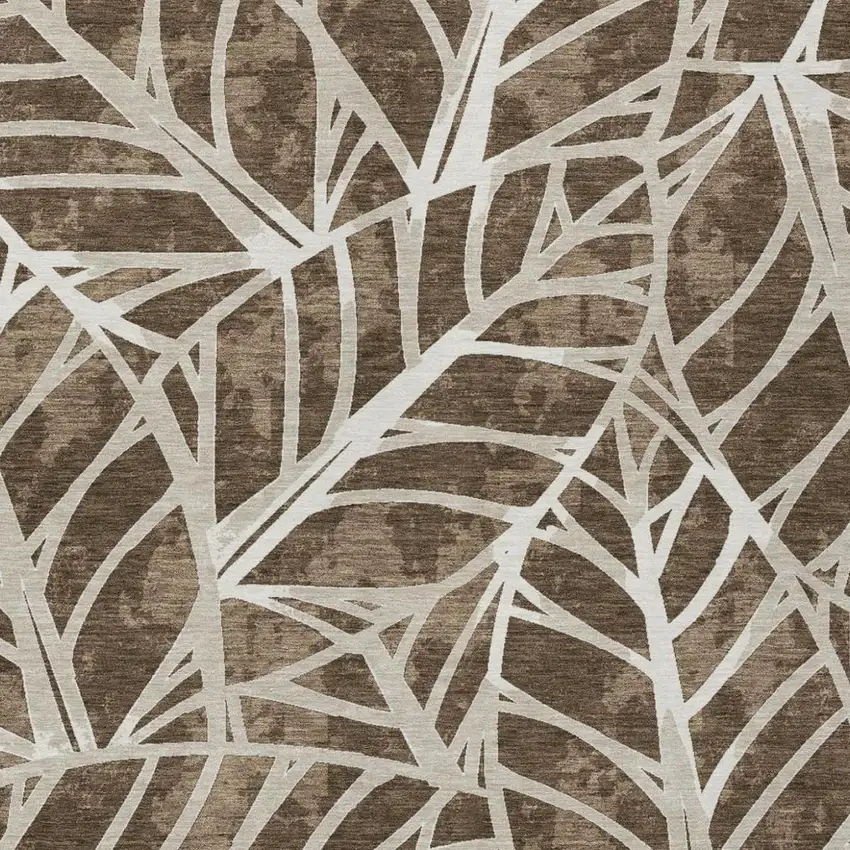 Chocolate And Brown Botanical Leaves Washable Indoor Outdoor Area Rug Photo 3