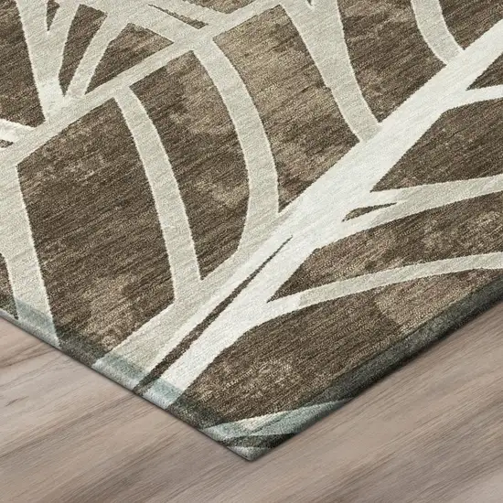 Chocolate And Brown Botanical Leaves Washable Indoor Outdoor Area Rug Photo 4