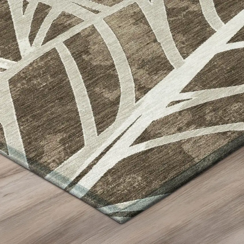 Chocolate And Brown Botanical Leaves Washable Indoor Outdoor Area Rug Photo 4