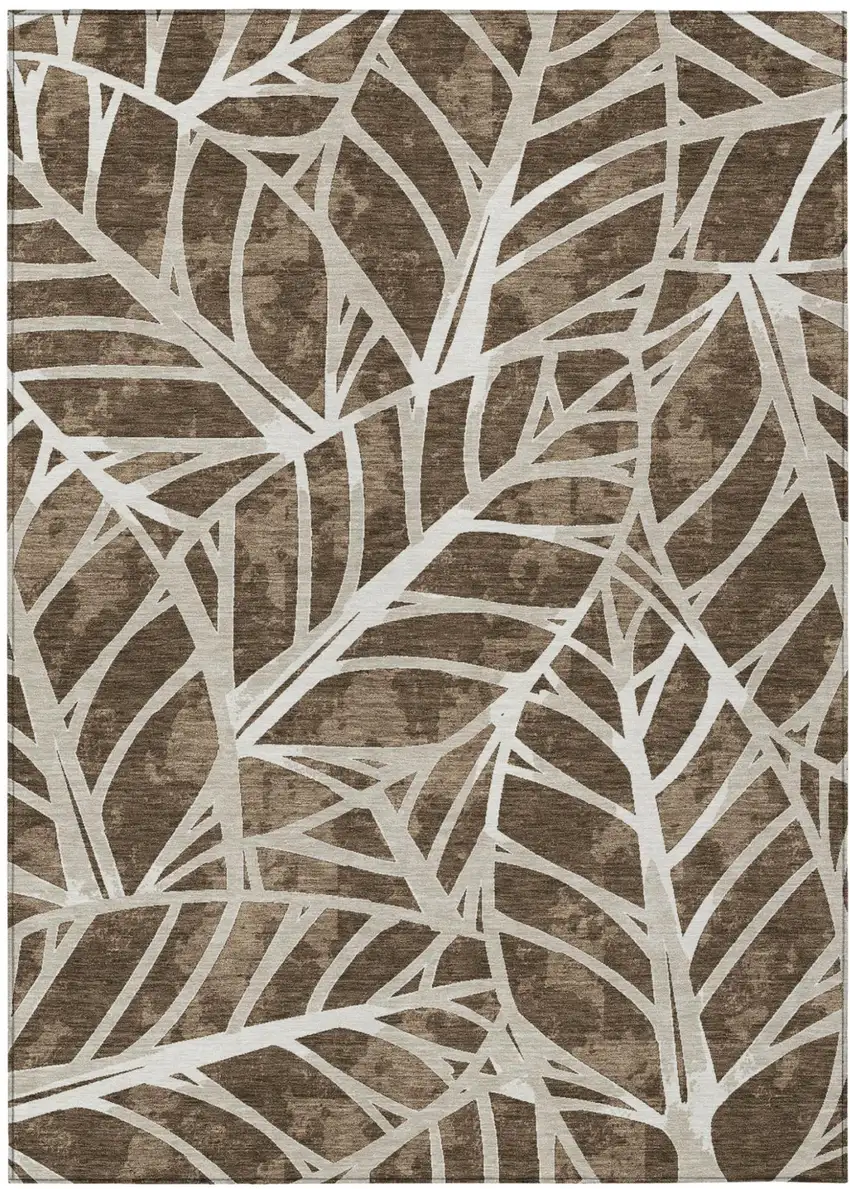 Chocolate And Brown Botanical Leaves Washable Indoor Outdoor Area Rug Photo 2