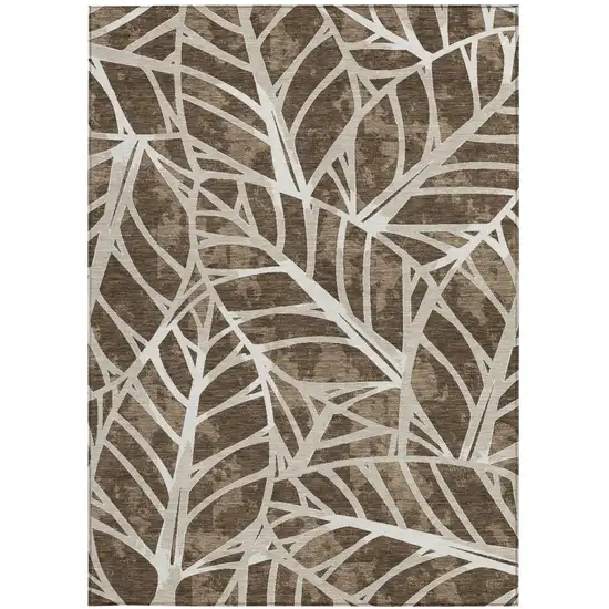 Chocolate And Brown Botanical Leaves Washable Indoor Outdoor Area Rug Photo 3