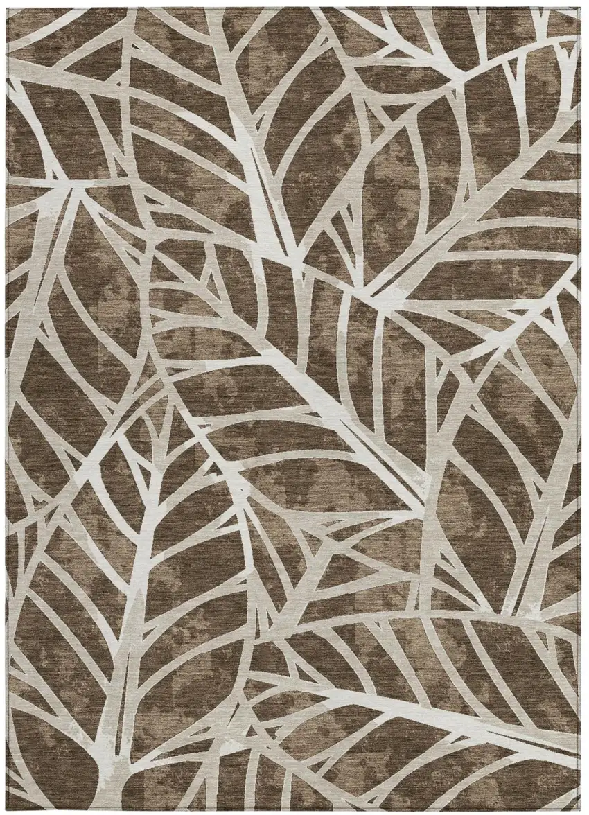 Chocolate And Brown Botanical Leaves Washable Indoor Outdoor Area Rug Photo 3