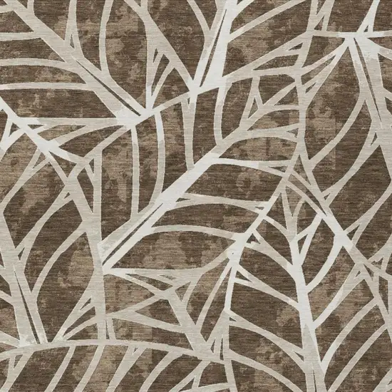 Chocolate And Brown Botanical Leaves Washable Indoor Outdoor Area Rug Photo 1