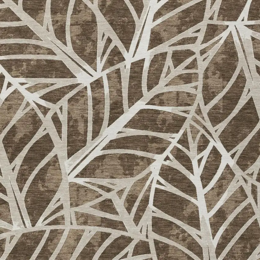 Chocolate And Brown Botanical Leaves Washable Indoor Outdoor Area Rug Photo 1