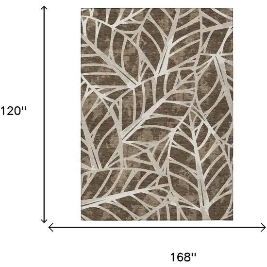Chocolate And Brown Botanical Leaves Washable Indoor Outdoor Area Rug Photo 6
