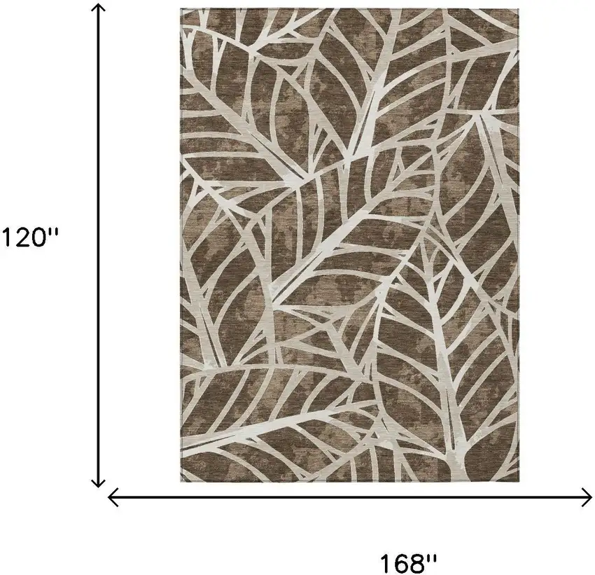 Chocolate And Brown Botanical Leaves Washable Indoor Outdoor Area Rug Photo 6