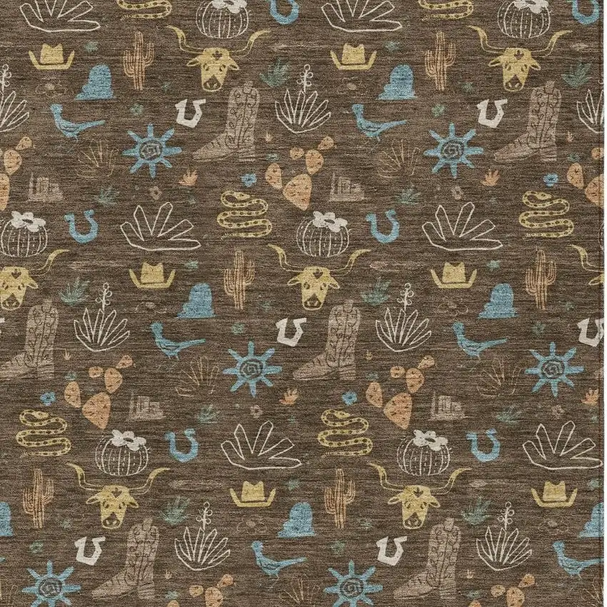 Chocolate And Brown Cactus Washable Indoor Outdoor Area Rug Photo 3