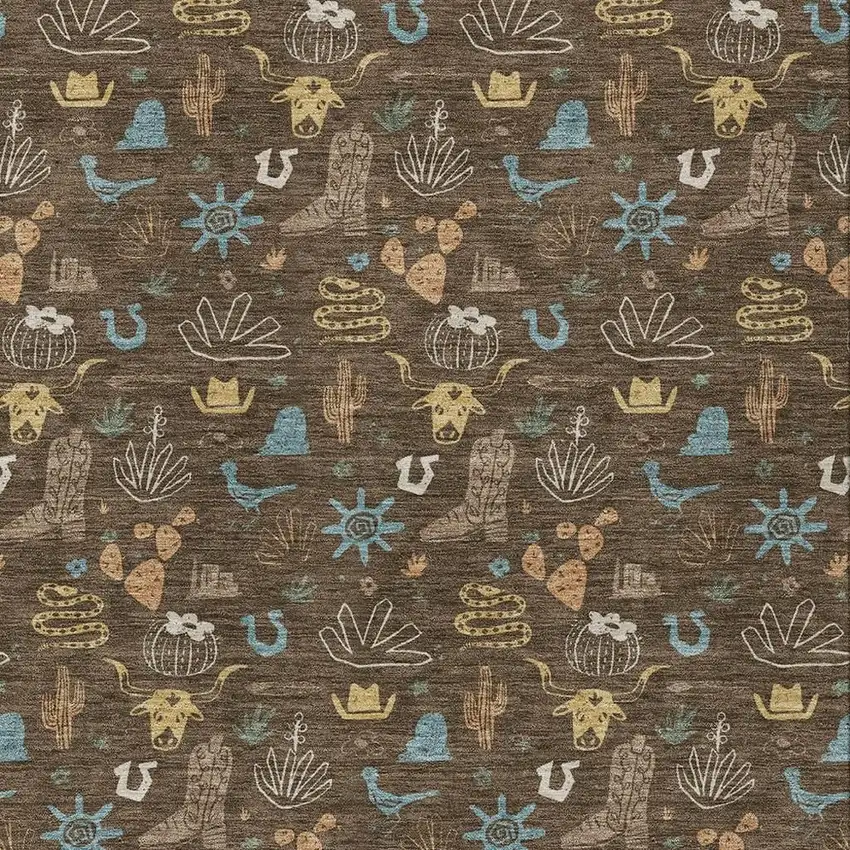 Chocolate And Brown Cactus Washable Indoor Outdoor Area Rug Photo 3