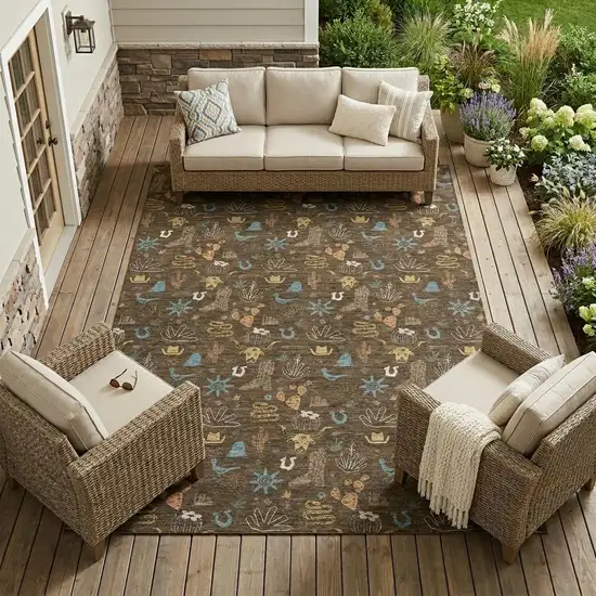 Chocolate And Brown Cactus Washable Indoor Outdoor Area Rug Photo 1