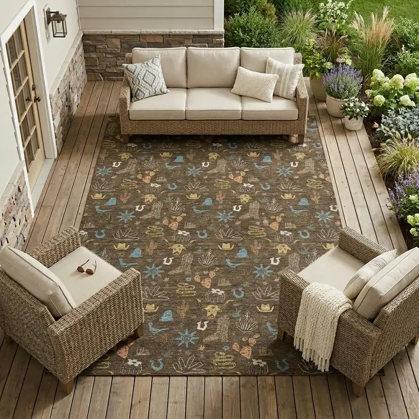 Chocolate And Brown Cactus Washable Indoor Outdoor Area Rug Photo 1