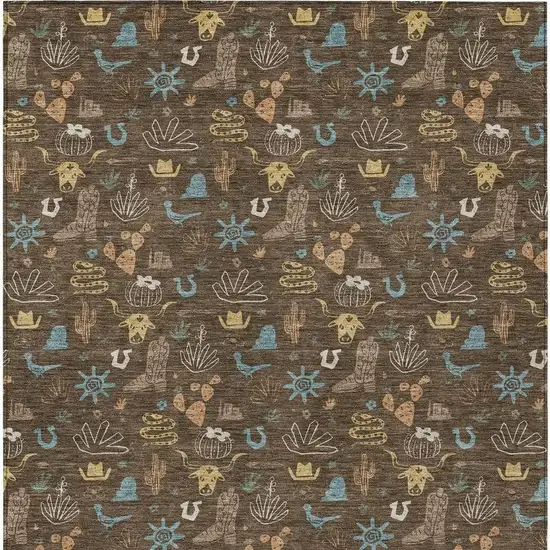 Chocolate And Brown Cactus Washable Indoor Outdoor Area Rug Photo 4