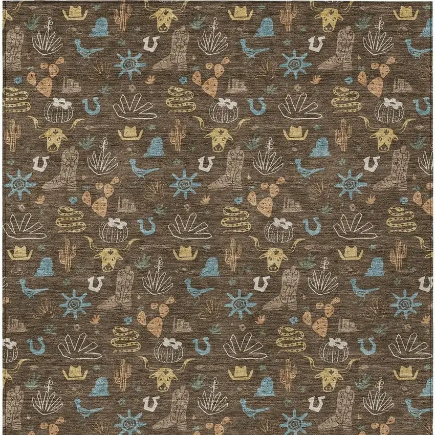 Chocolate And Brown Cactus Washable Indoor Outdoor Area Rug Photo 4