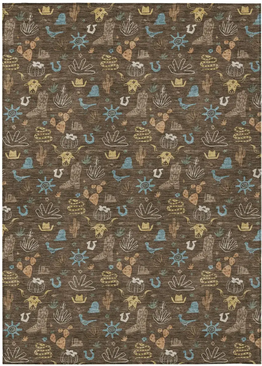 Chocolate And Brown Cactus Washable Indoor Outdoor Area Rug Photo 2