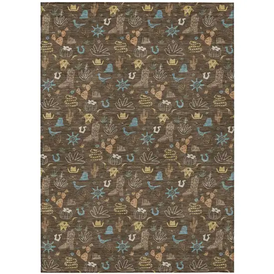 Chocolate And Brown Cactus Washable Indoor Outdoor Area Rug Photo 2