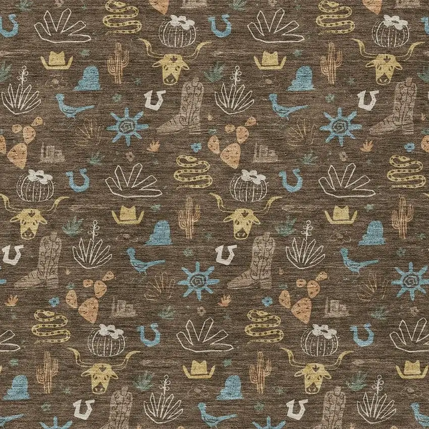 Chocolate And Brown Cactus Washable Indoor Outdoor Area Rug Photo 3