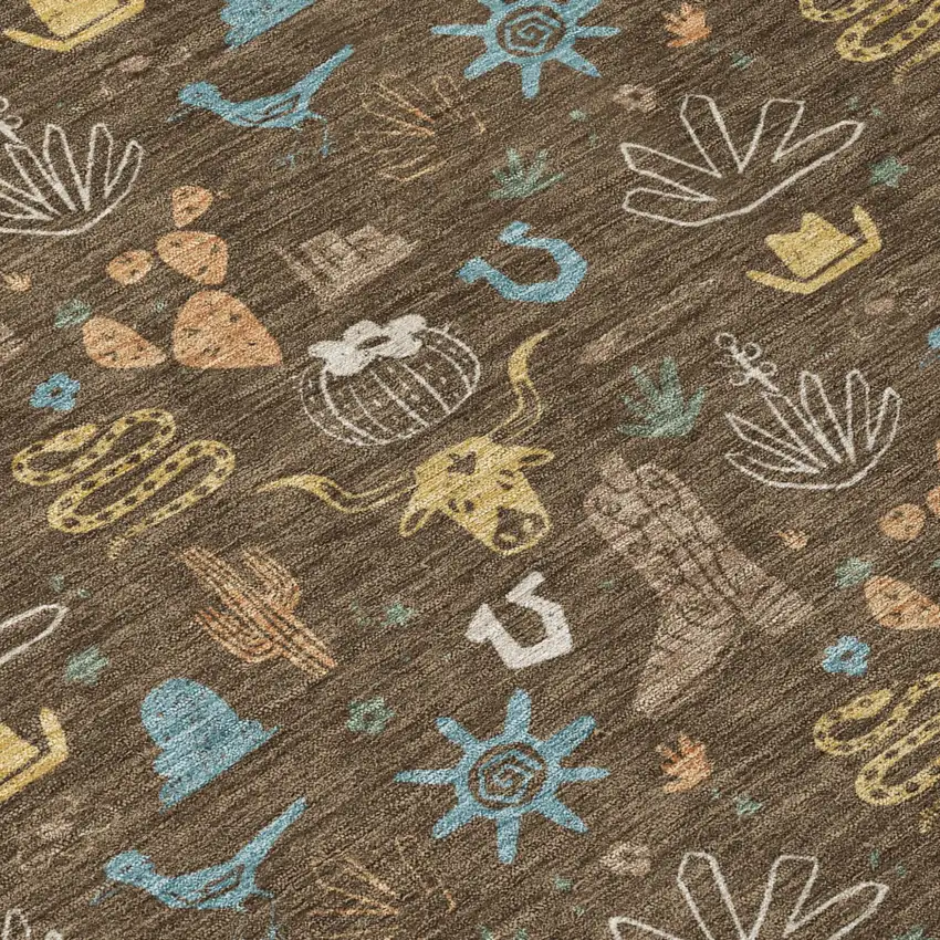 Chocolate And Brown Cactus Washable Indoor Outdoor Area Rug Photo 6