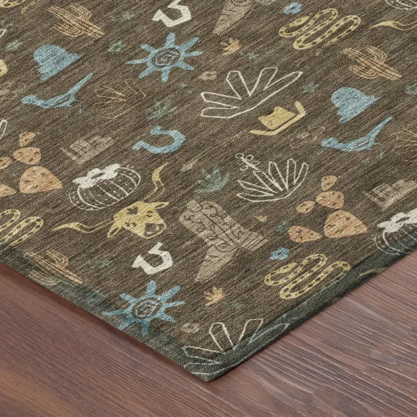 Chocolate And Brown Cactus Washable Indoor Outdoor Area Rug Photo 5