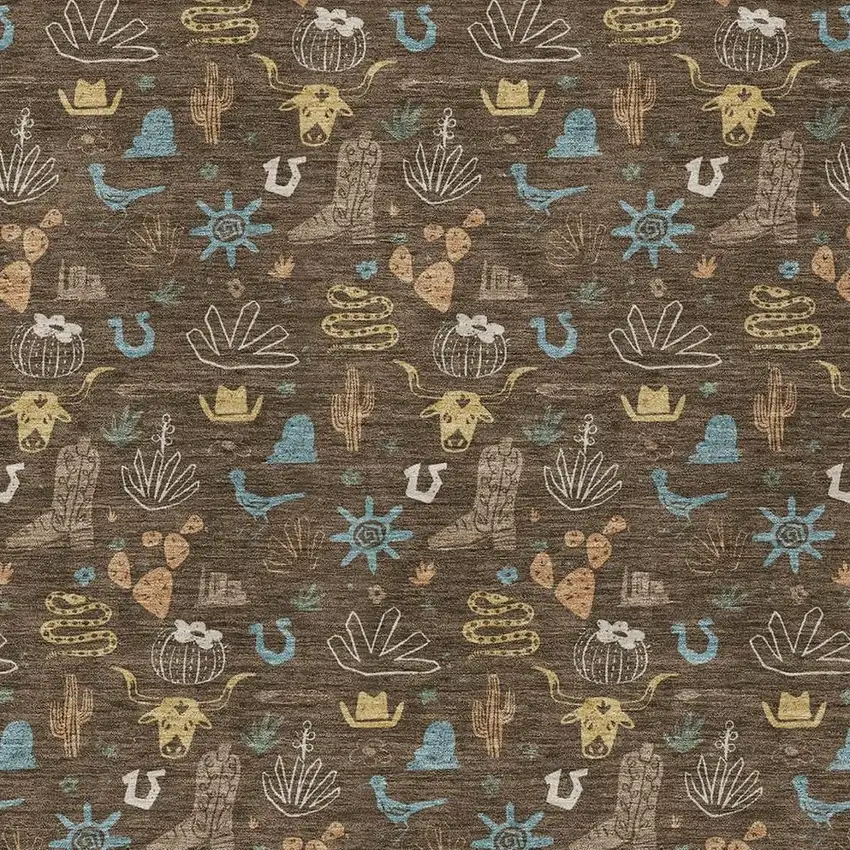 Chocolate And Brown Cactus Washable Indoor Outdoor Area Rug Photo 3