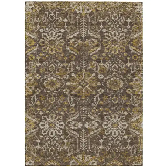 Chocolate And Brown Damask Washable Indoor Outdoor Area Rug Photo 1
