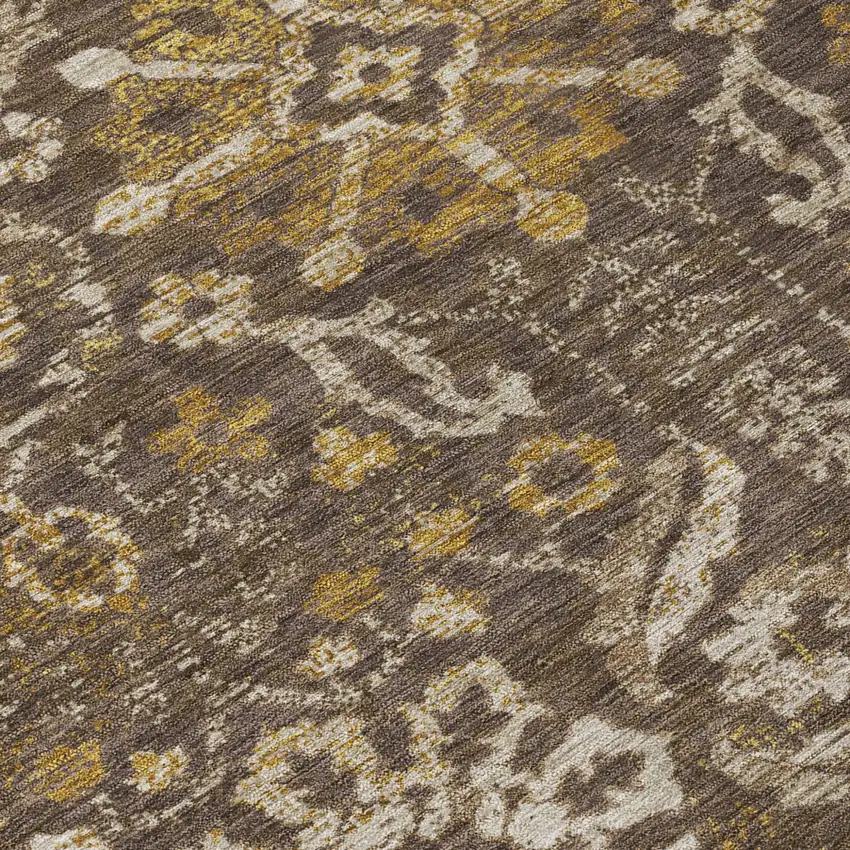 Chocolate And Brown Damask Washable Indoor Outdoor Area Rug Photo 5