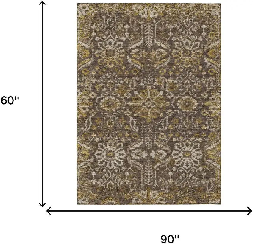 Chocolate And Brown Damask Washable Indoor Outdoor Area Rug Photo 6