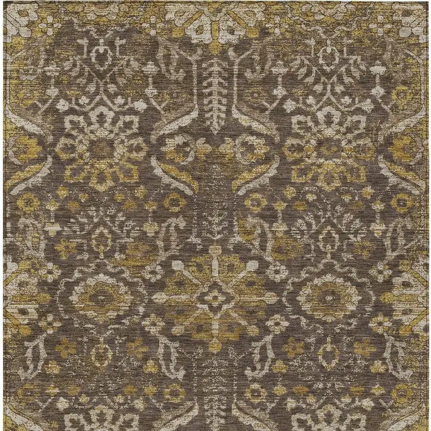 Chocolate And Brown Damask Washable Indoor Outdoor Area Rug Photo 3