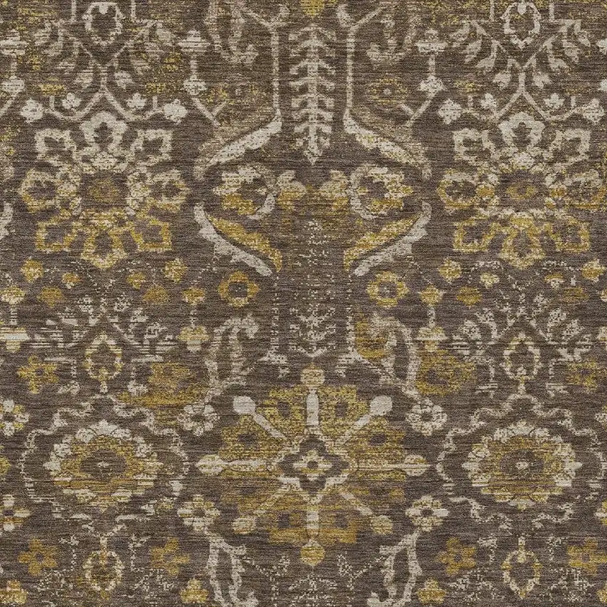Chocolate And Brown Damask Washable Indoor Outdoor Area Rug Photo 2