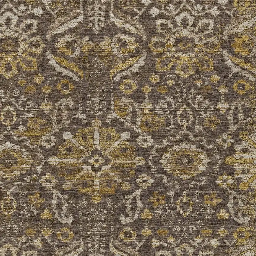 Chocolate And Brown Damask Washable Indoor Outdoor Area Rug Photo 2