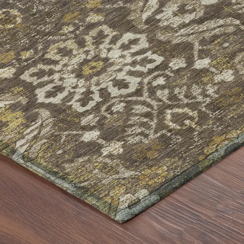 Chocolate And Brown Damask Washable Indoor Outdoor Area Rug Photo 4