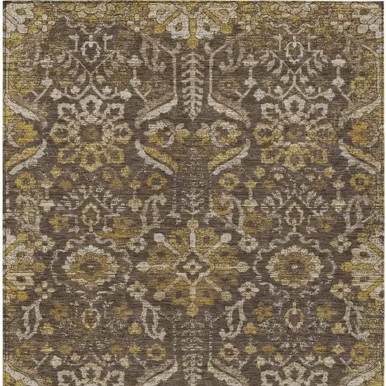 Chocolate And Brown Damask Washable Indoor Outdoor Area Rug Photo 3