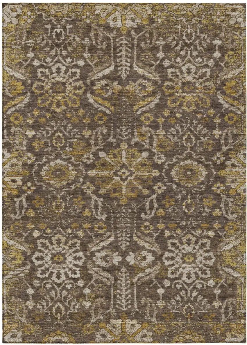 Chocolate And Brown Damask Washable Indoor Outdoor Area Rug Photo 1
