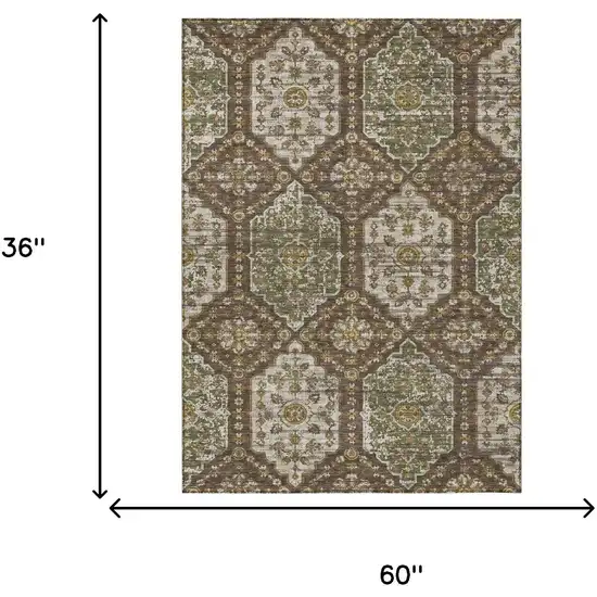 Chocolate And Brown Damask Washable Indoor Outdoor Area Rug Photo 6