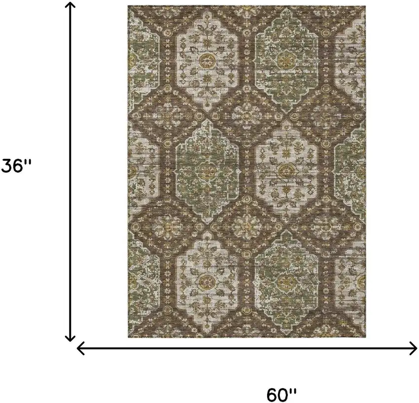 Chocolate And Brown Damask Washable Indoor Outdoor Area Rug Photo 6