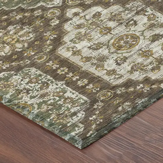 Chocolate And Brown Damask Washable Indoor Outdoor Area Rug Photo 4