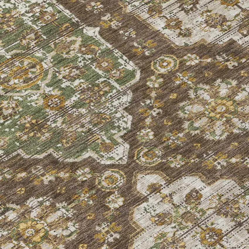 Chocolate And Brown Damask Washable Indoor Outdoor Area Rug Photo 5