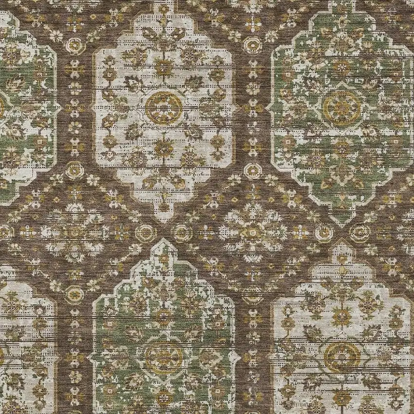 Chocolate And Brown Damask Washable Indoor Outdoor Area Rug Photo 2