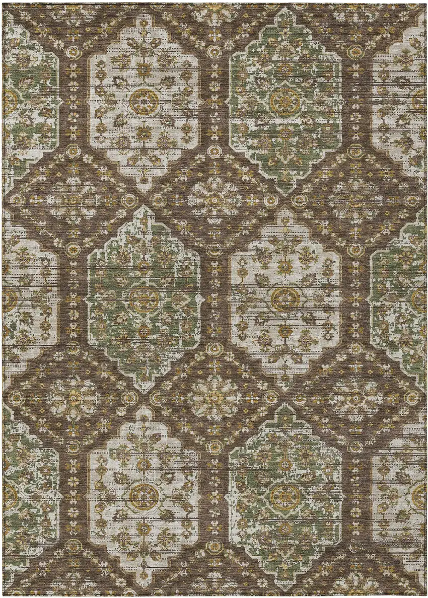 Chocolate And Brown Damask Washable Indoor Outdoor Area Rug Photo 1