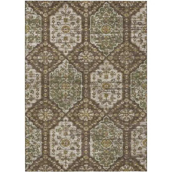 Chocolate And Brown Damask Washable Indoor Outdoor Area Rug Photo 1