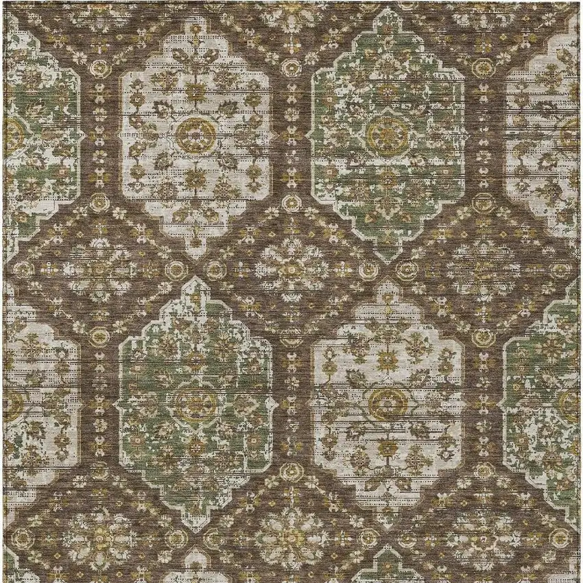 Chocolate And Brown Damask Washable Indoor Outdoor Area Rug Photo 3