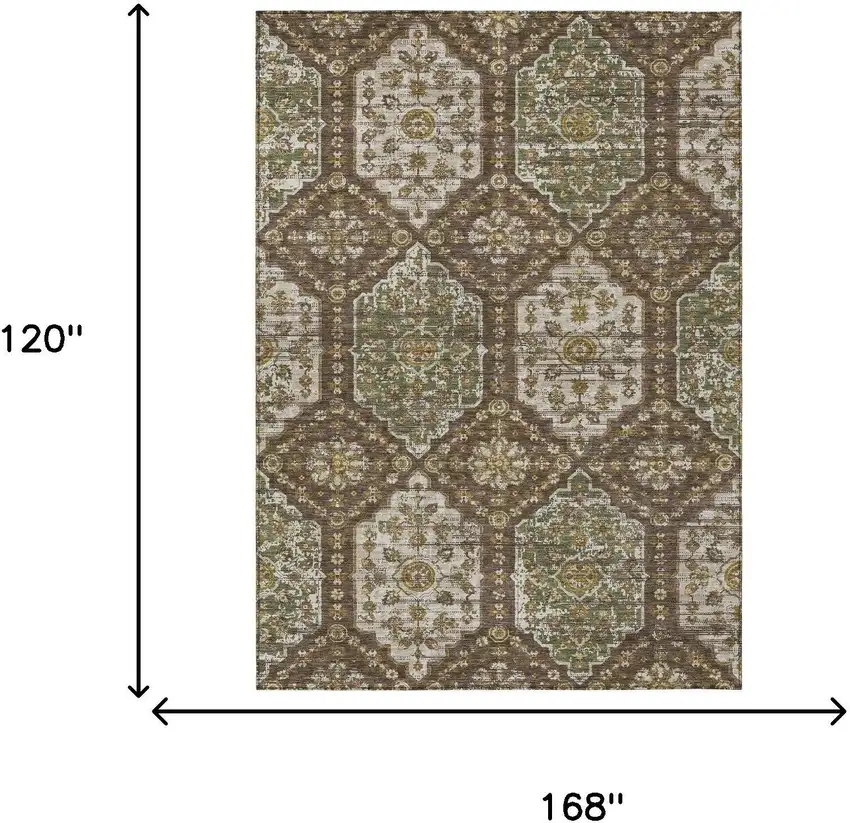 Chocolate And Brown Damask Washable Indoor Outdoor Area Rug Photo 6