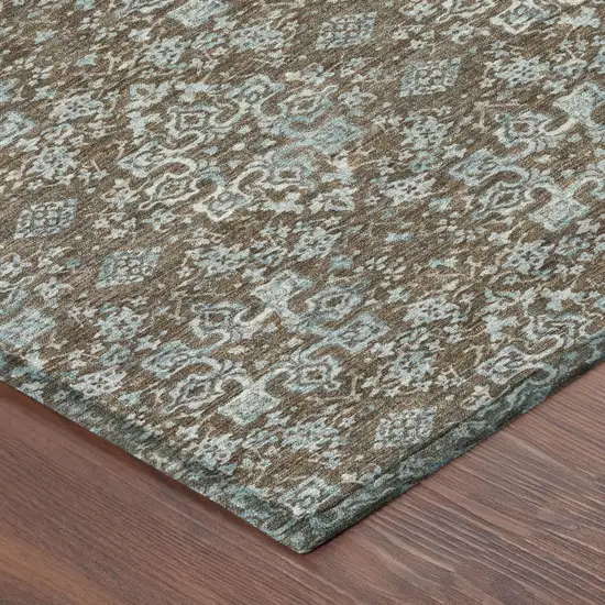Chocolate And Brown Damask Washable Indoor Outdoor Area Rug Photo 3