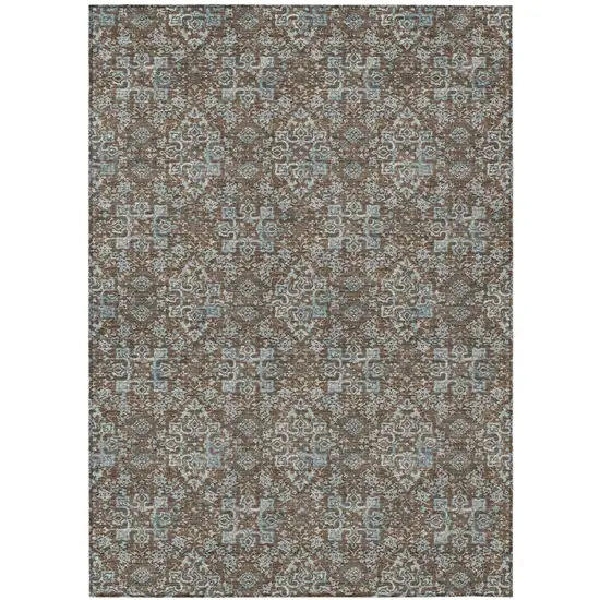 Chocolate And Brown Damask Washable Indoor Outdoor Area Rug Photo 2