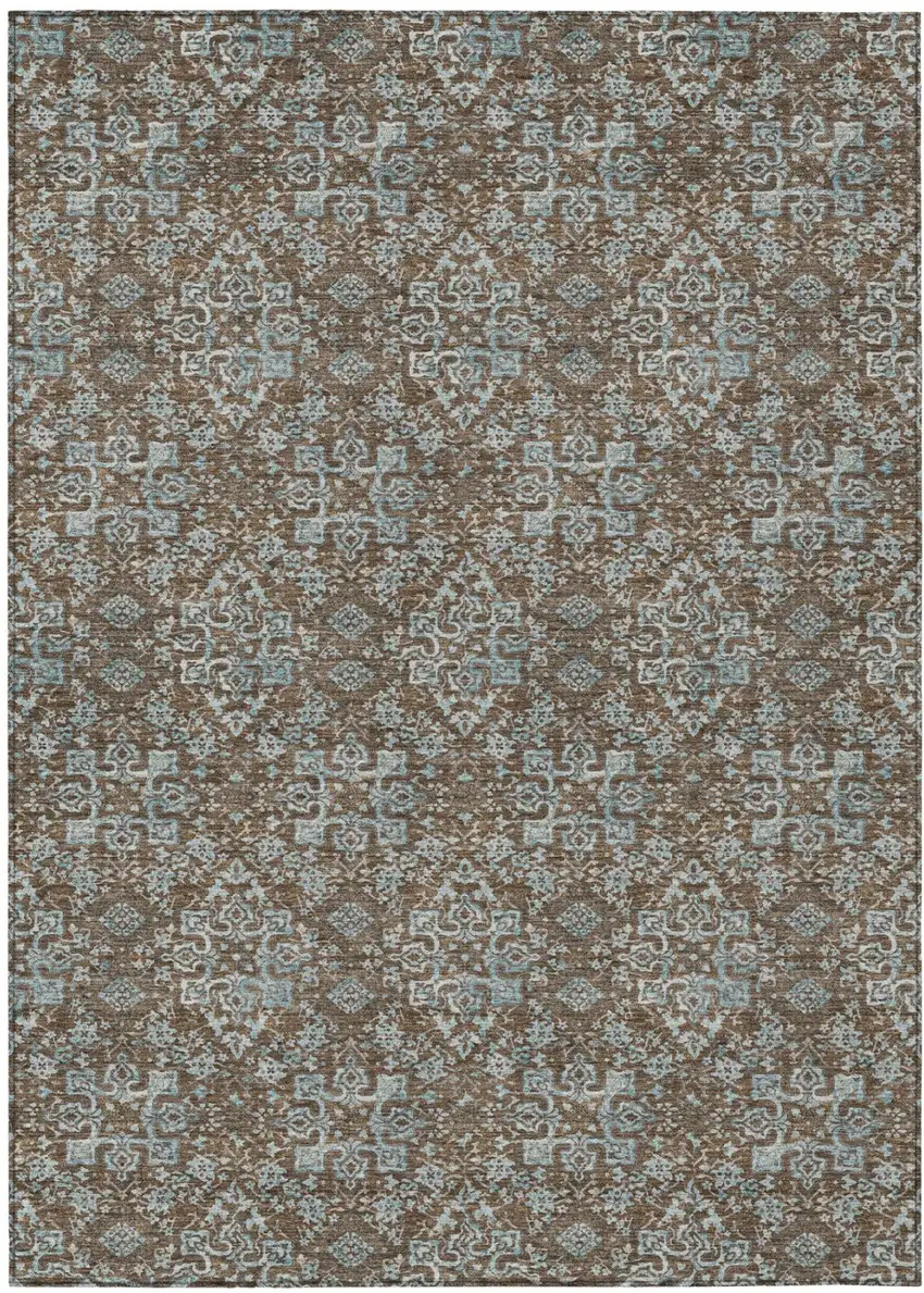 Chocolate And Brown Damask Washable Indoor Outdoor Area Rug Photo 2
