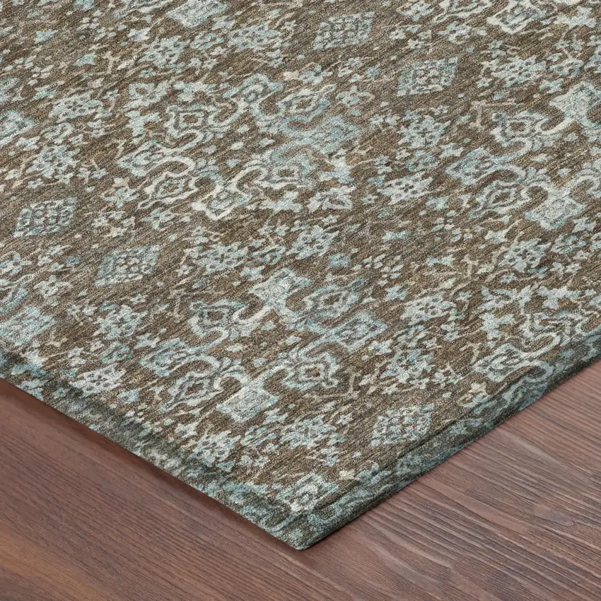 Chocolate And Brown Damask Washable Indoor Outdoor Area Rug Photo 3