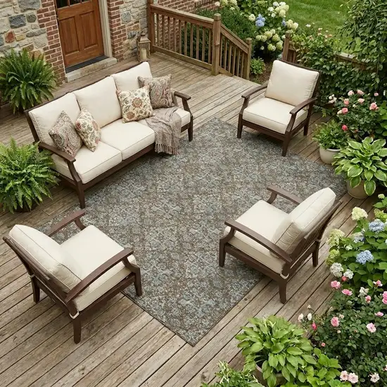 Chocolate And Brown Damask Washable Indoor Outdoor Area Rug Photo 1