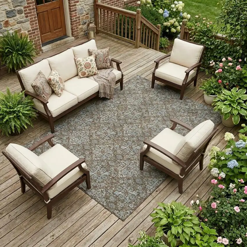 Chocolate And Brown Damask Washable Indoor Outdoor Area Rug Photo 1