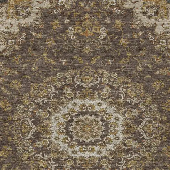 Chocolate And Brown Floral Medallion Washable Indoor Outdoor Area Rug Photo 2