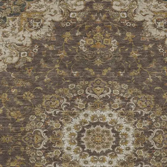 Chocolate And Brown Floral Medallion Washable Indoor Outdoor Area Rug Photo 2
