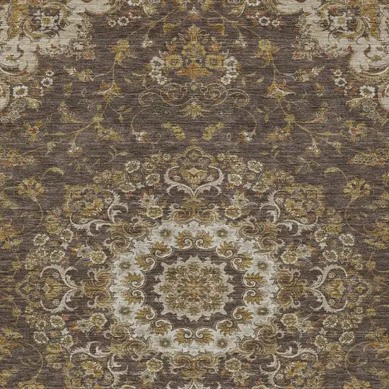 Chocolate And Brown Floral Medallion Washable Indoor Outdoor Area Rug Photo 2